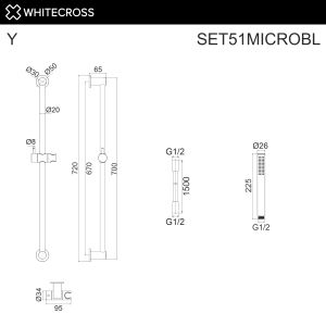 Душевой гарнитур на штанге WHITECROSS SET51MICRONIB брашированный никель
