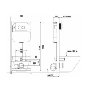 Инсталляция для подвесного унитаза Aquanika Basic 10.702.450.02.19 с клавишей смыва хром