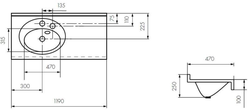 Раковина подвесная Акватон Отель левая 120см белый 1A70093NOT01L