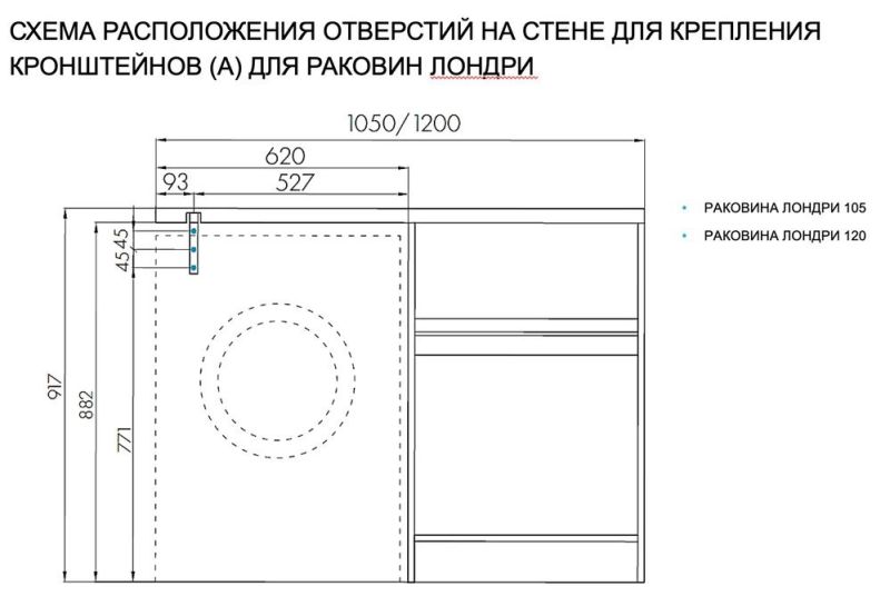 Раковина Акватон Лондри правая 120см 1A72243KLH010