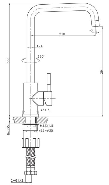 Смеситель для кухни Raiber Graceful RPB-013 чёрный матовый