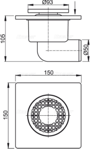 Сливной трап AlcaPlast 150 ? 150/50мм решетка - серая APV3