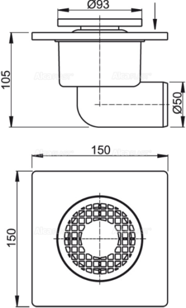 Сливной трап AlcaPlast 150 ? 150/50мм решетка - серая APV3