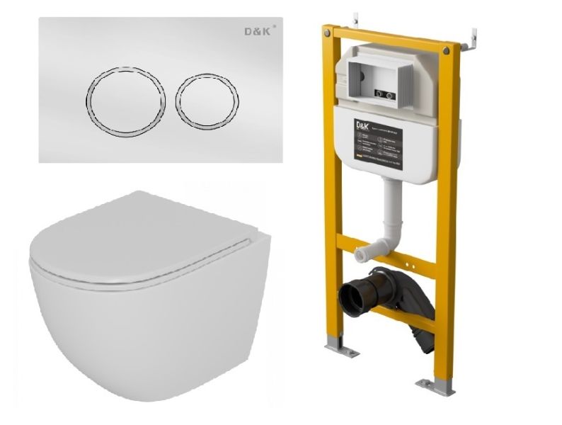 Комплект D&K Унитаз подвесной безободковый DT1396016, Инсталляция DI8050127, Клавиша смыва DB1529016, белый (DS1391614)