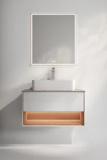 Тумба под раковину Kerama Marazzi Плаза Модерн KMPMCb80MSh1 с подсветкой 80 см белый матовый/сахара
