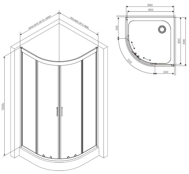 Душевой уголок Am.Pm Gem 90x90см чёрный матовый W90G-401-090BT