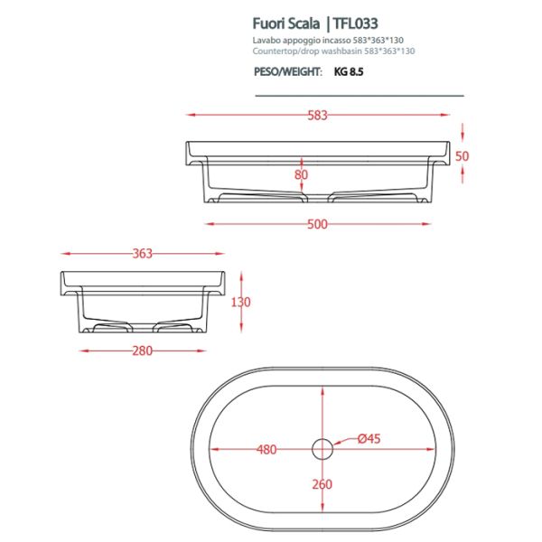 Раковина ArtCeram Fuori Scala TFL033 01 00 белая 58 см