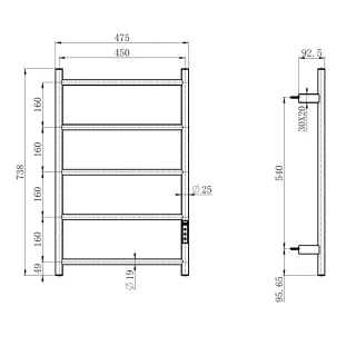 Полотенцесушитель электрический AQUAme AQM3125GM 47x73 см c терморегулятором графит матовый
