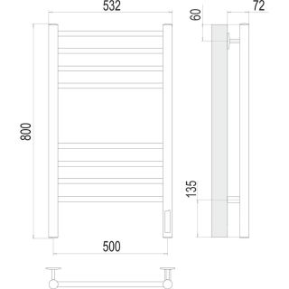 Полотенцесушитель электрический Terminus Аврора 4670078542953 П8 50х80 см чёрный муар