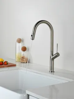 Смеситель для кухни AQUAme Cucina AQM9905BN с выдвижным изливом никель брашированный