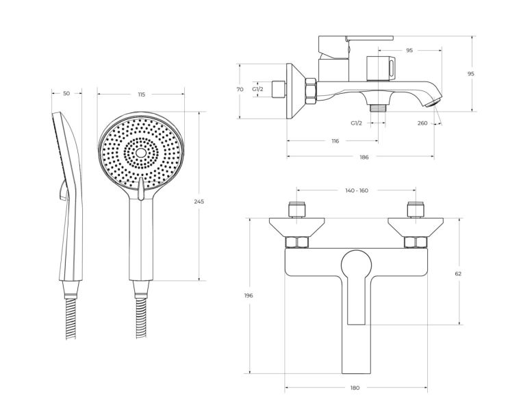 Комплект смесителей для ванной комнаты BelBagno AURORA-VASM/LVM-CRM хром