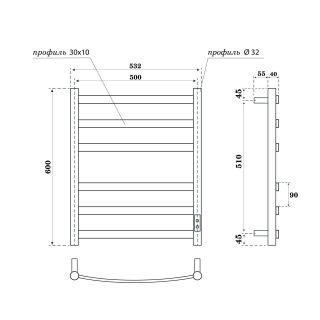 Полотенцесушитель электрический APEXTERMO Умбра UM00165BM 60x50 см чёрный матовый
