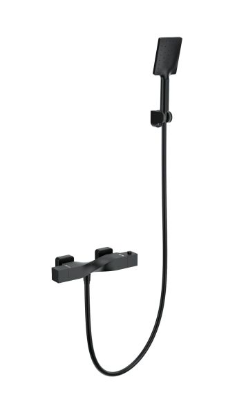 Смеситель для душа Wonzon & Woghand Twist WW-B2025-A-MB с термостатом чёрный матовый