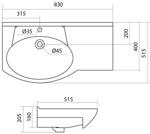 Мебельная раковина Santek Коралл 1WH110228 крыло справа 83см белый