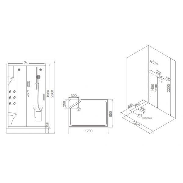 SSWW BU102A R Душевая кабина 1200X850X2200 SSWW BU102A R Душевая кабина 1200X850X2200