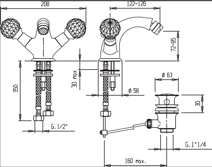Смеситель для биде, бронза Cezares ATLANTIS-BS1-02-Sw/M