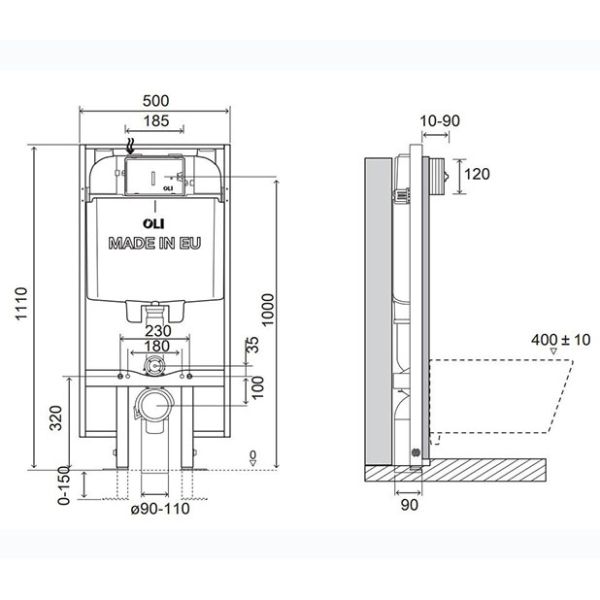 Инсталляция OLI74 PLUS SANITARBLOCK S90,  под механическую панель слива.