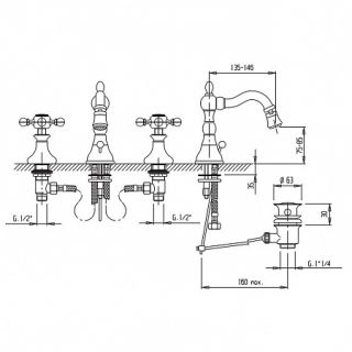 Смеситель для биде на три отверстия, бронза Cezares ATLANTIS-NOSTALGIA-BBS2-02