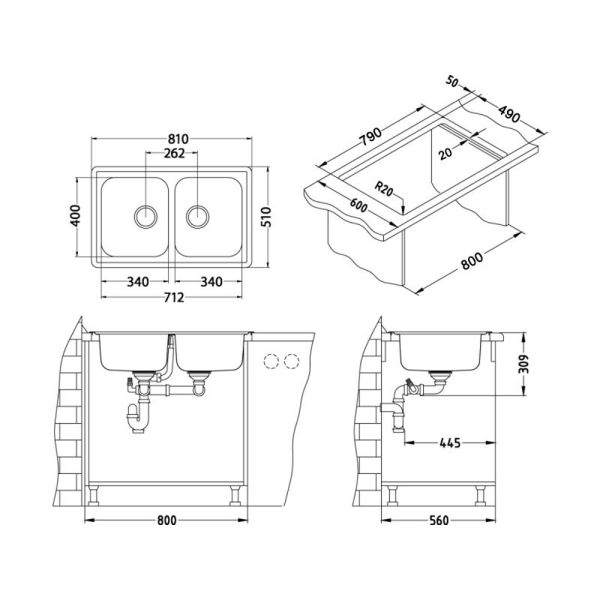Кухонная мойка Alveus 1009383 Elegant 40 Sat-90 81x51