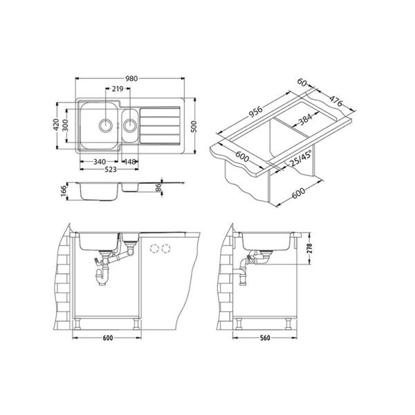 Кухонная мойка Alveus 1064281 Line 10 Nat-90 98x50