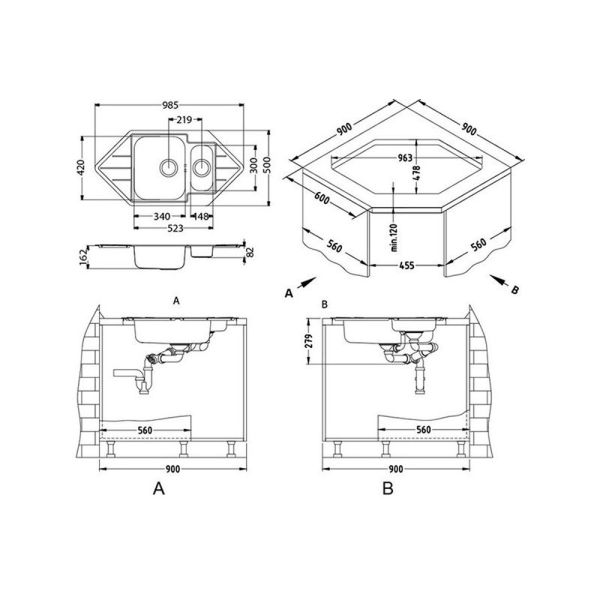 Кухонная мойка Alveus 1065674 Line 40 Nat-90 98.5x50