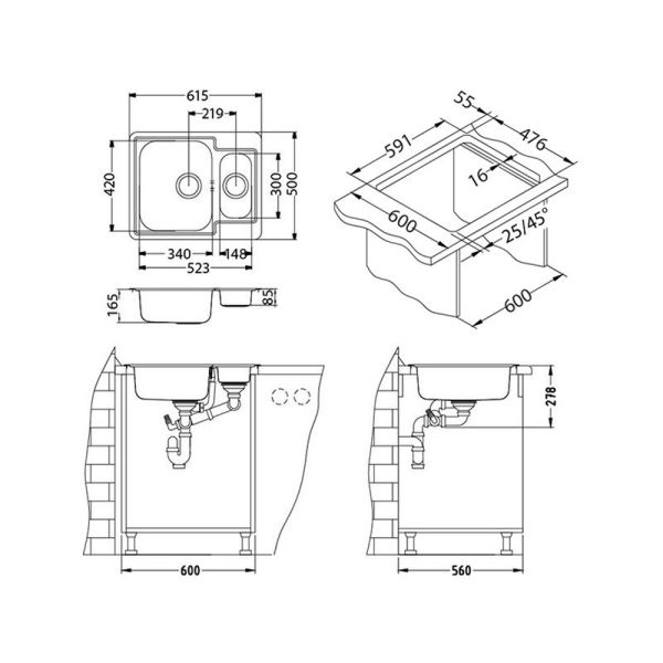Кухонная мойка Alveus 1065676 Line 50 Nat-90 61.5x50