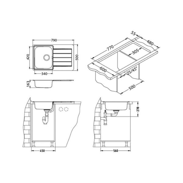 Кухонная мойка Alveus 1076801 Line 80 -Lei-90 79x50
