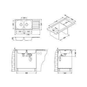Кухонная мойка Alveus 1087978 Line 100 Nat-90 116x50