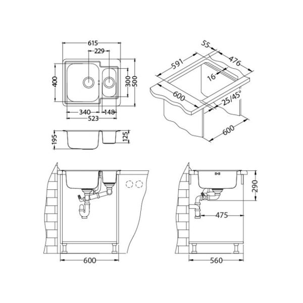 Кухонная мойка Alveus 1089612 Line Maxim 50 Sat-90 61x50