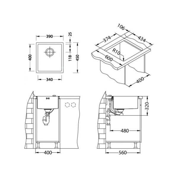 Кухонная мойка Alveus 1102603 Quadrix 20 Brs-90 39x45
