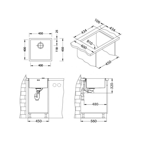 Кухонная мойка Alveus 1102604 Quadrix 30 Brs 45x45
