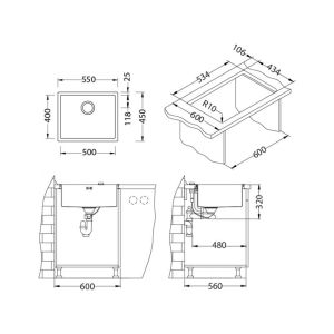Кухонная мойка Alveus 1102606 Quadrix 50 Brs-90 55x45
