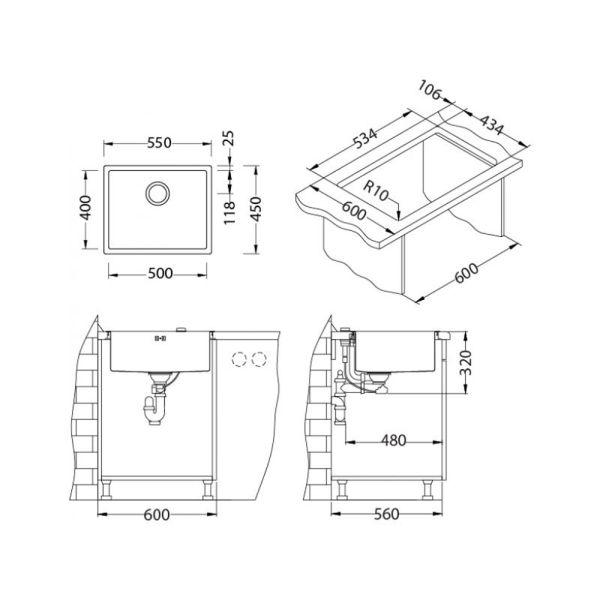 Кухонная мойка Alveus 1102606 Quadrix 50 Brs-90 55x45
