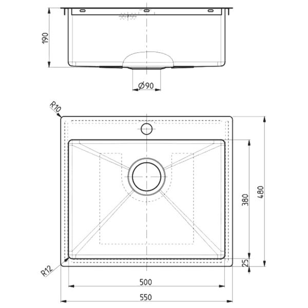 Кухонная мойка Alveus 1124382 Quarto 10 Brs-90 55x48