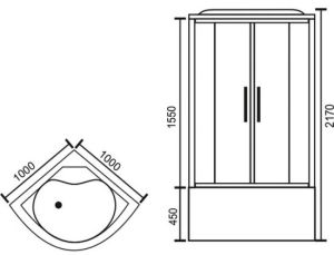 Душевая кабина Royal Bath BK стекло чёрное/прозрачное 100x100см RB100BK6-BT-CH