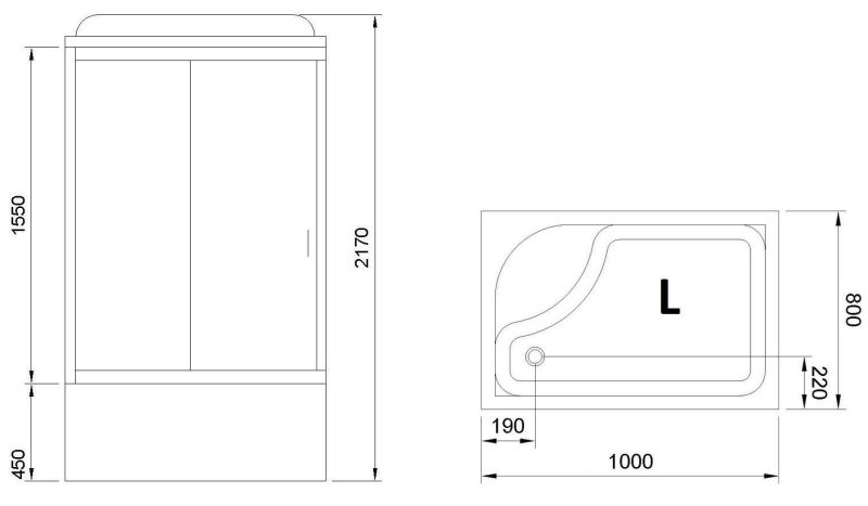 Душевая кабина Royal Bath BP левая стекло чёрное/прозрачное 100x80см RB8100BP3-BT-CH-L