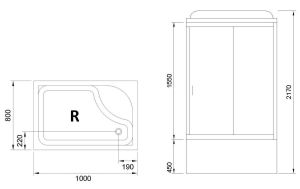 Душевая кабина Royal Bath BP правая стекло чёрное/прозрачное 100x80см RB8100BP3-BT-CH-R