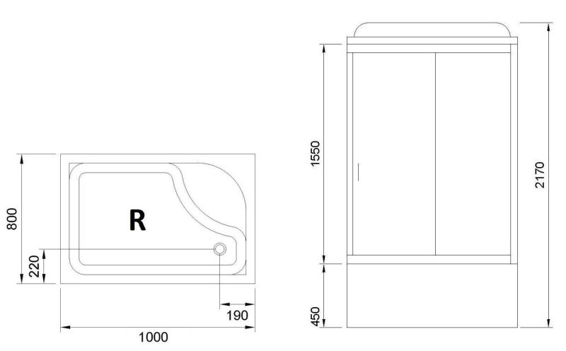 Душевая кабина Royal Bath BP правая стекло чёрное/прозрачное 100x80см RB8100BP6-BT-CH-R