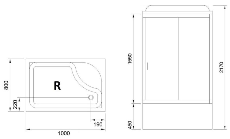 Душевая кабина Royal Bath BP правая стекло белое/прозрачное 100x80см RB8100BP5-WT-CH-R