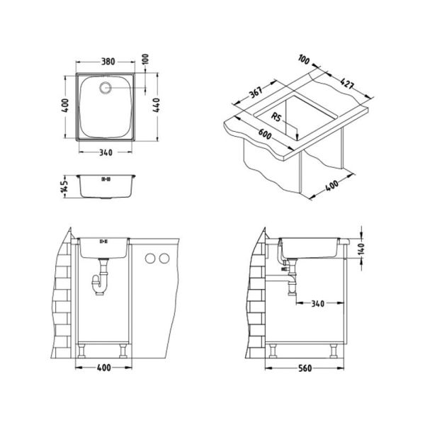 Кухонная мойка Alveus 1008694 Basic 10 Nat-60 38x44