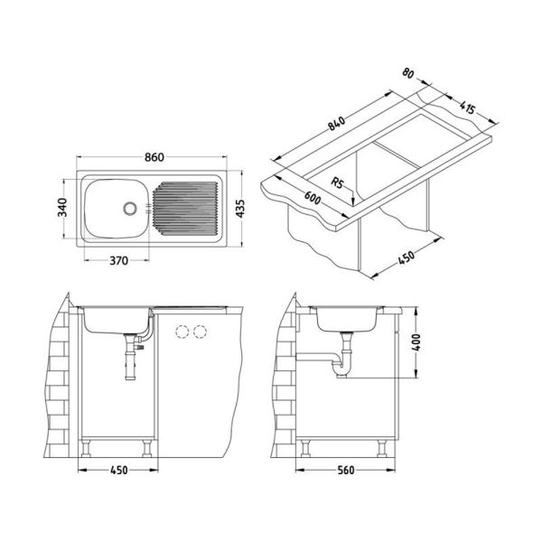 Кухонная мойка Alveus 1008843 Basic 60 Nat-60 86x43.5