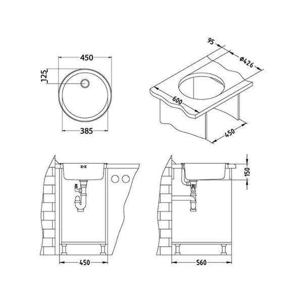 Кухонная мойка Alveus 1008987 Form 10 Nat-60 FI 45x45
