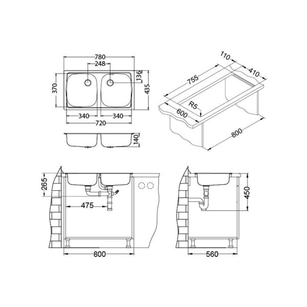 Кухонная мойка Alveus 1039144 Basic 160 Nat-60 78x43.5 Lux