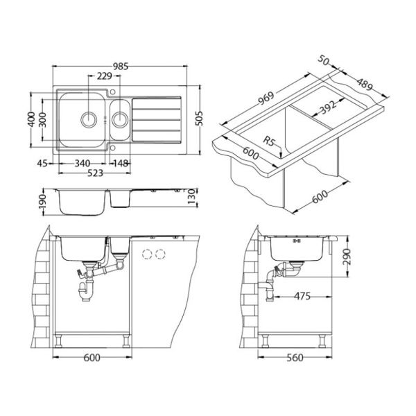 Кухонная мойка Alveus 1085952 Line Maxim FS 10-Sat 98.5x50.5