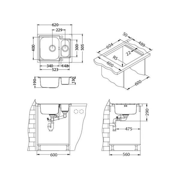 Кухонная мойка Alveus 1085957 Line  Maxim 50 FS Sat-90 61.5x50.5