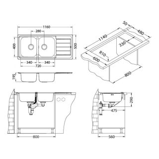 Кухонная мойка Alveus 1087975 Line Maxim 100 Sat-90 116.5x50.5