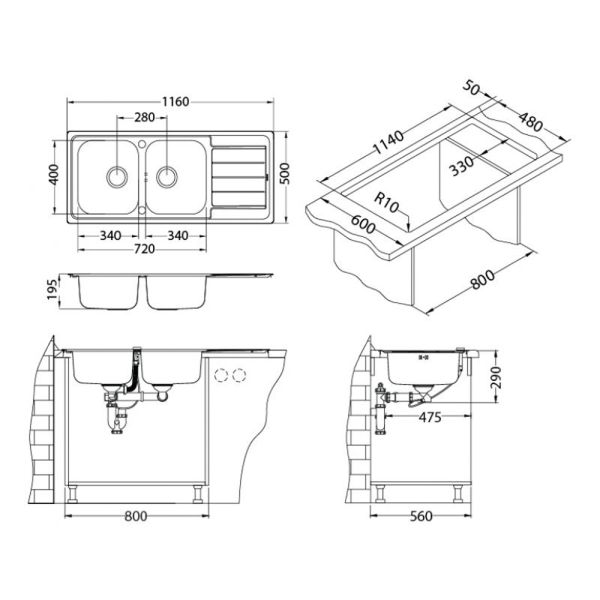 Кухонная мойка Alveus 1087975 Line Maxim 100 Sat-90 116.5x50.5