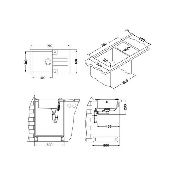 Кухонная мойка Alveus 1090941 Rock 130 Granital Terra-G22 78x48