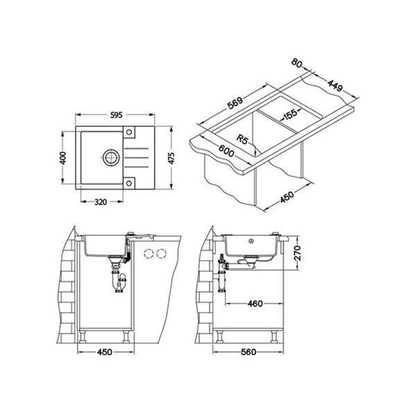 Кухонная мойка Alveus 1122741 Rock 30 Granital Concrete-G81 59.5x47.5