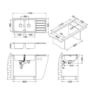 Кухонная мойка Alveus 1092001 Line Maxim 100 Sat-90 116.5x50.5 FS